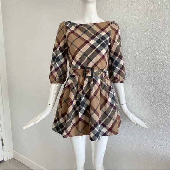 Burberry Grey Midi Dresses Burberry Wool Dress Check Cotton Shirt